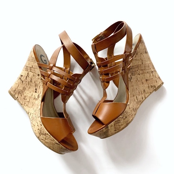 GUESS Faux Leather Platform Wedge Sandal - Picture 1 of 9